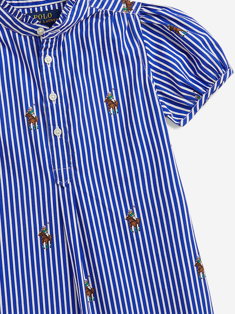 Ralph Lauren Girls Striped Logo Shirt Dress in Blue