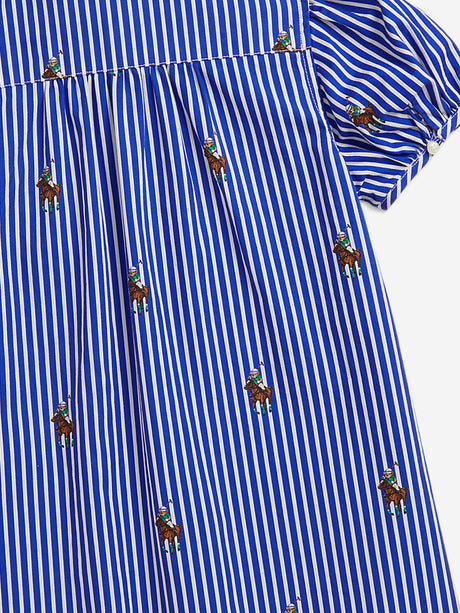 Ralph Lauren Girls Striped Logo Shirt Dress in Blue
