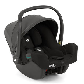 Black car seat with handle on a white background
