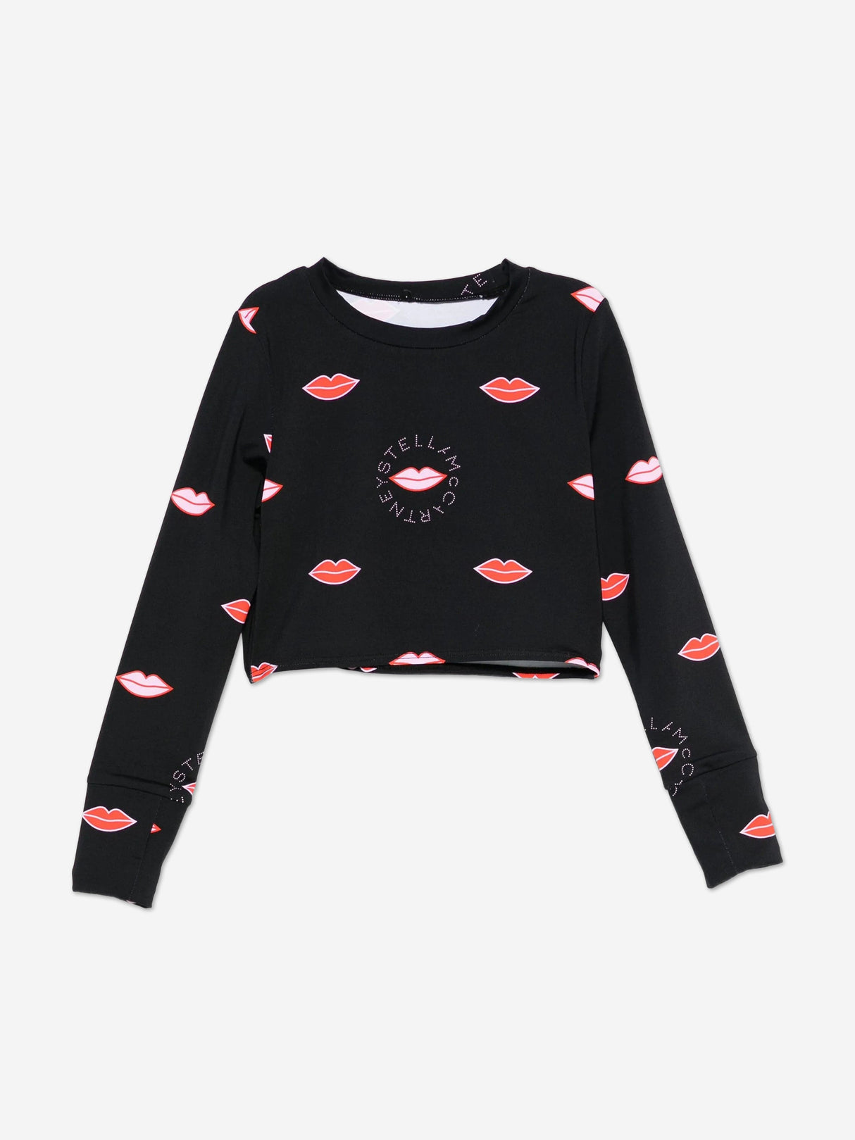 Stella McCartney Girls Long Sleeve Lips AOP Top in Black