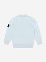 Stone Island Boys Knitted Long Sleeve Polo Shirt in Blue