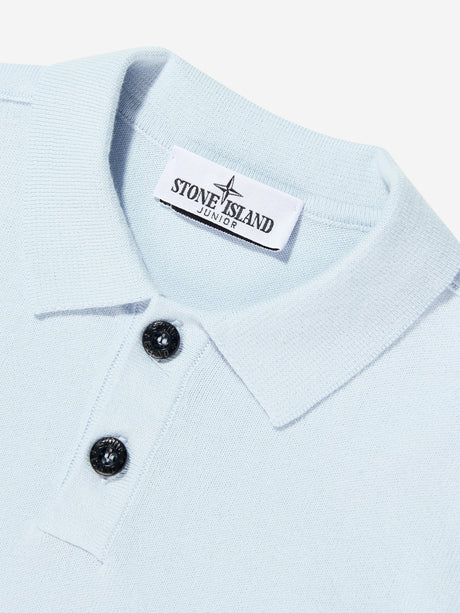 Stone Island Boys Knitted Long Sleeve Polo Shirt in Blue