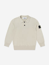Stone Island Boys Knitted Long Sleeve Polo Shirt in Beige