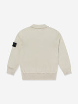 Stone Island Boys Knitted Long Sleeve Polo Shirt in Beige