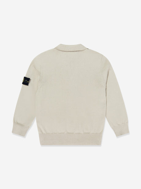 Stone Island Boys Knitted Long Sleeve Polo Shirt in Beige
