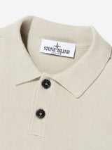 Stone Island Boys Knitted Long Sleeve Polo Shirt in Beige