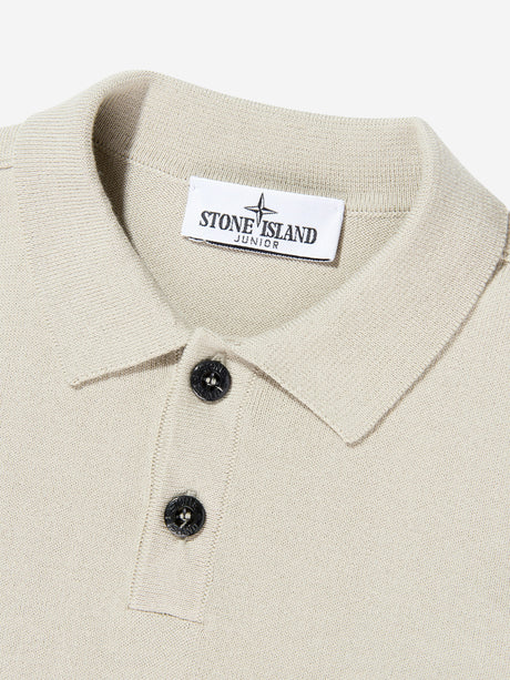 Stone Island Boys Knitted Long Sleeve Polo Shirt in Beige
