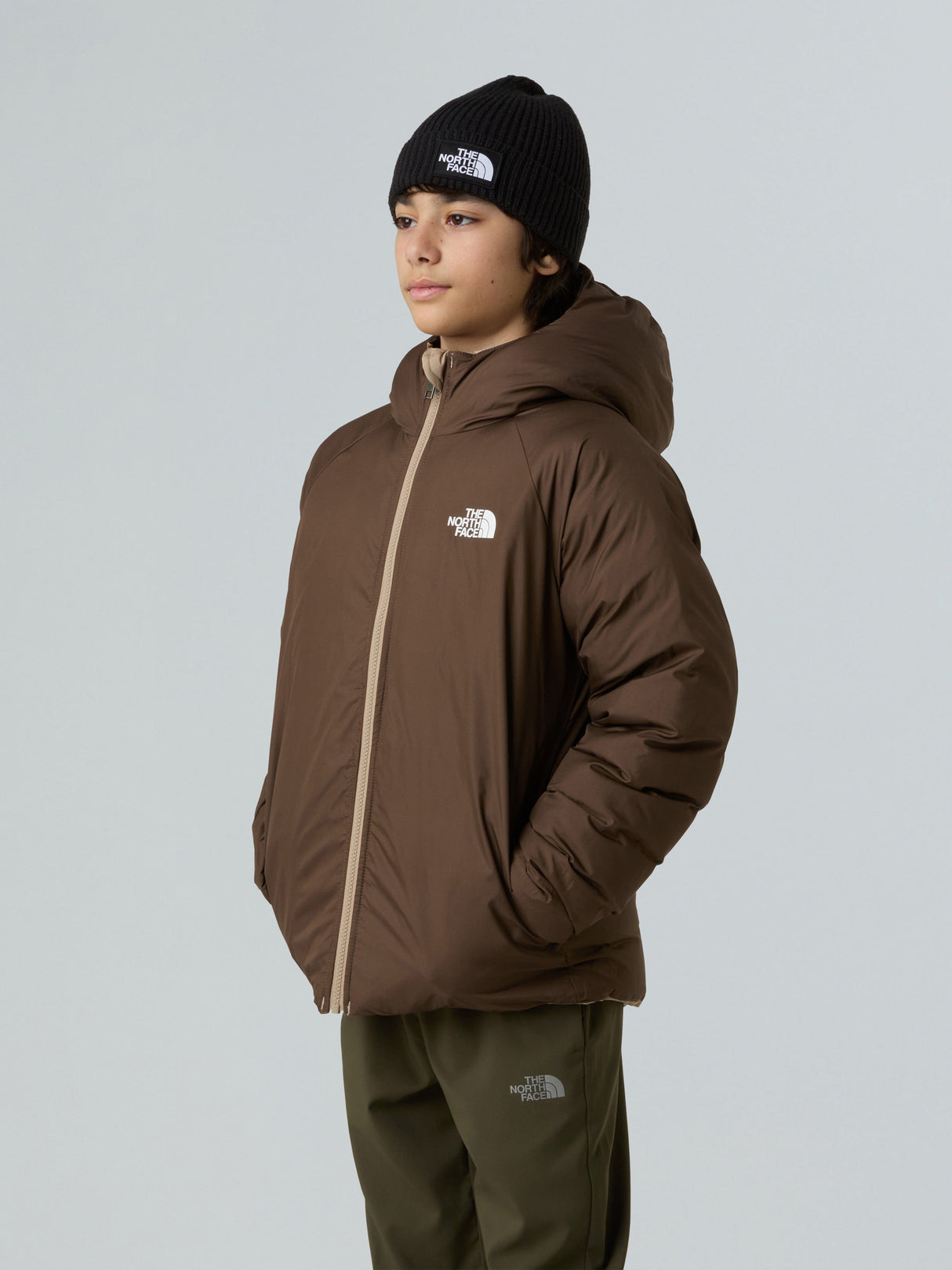 The North Face Boys Reversible Perrito Hooded Jacket in Beige