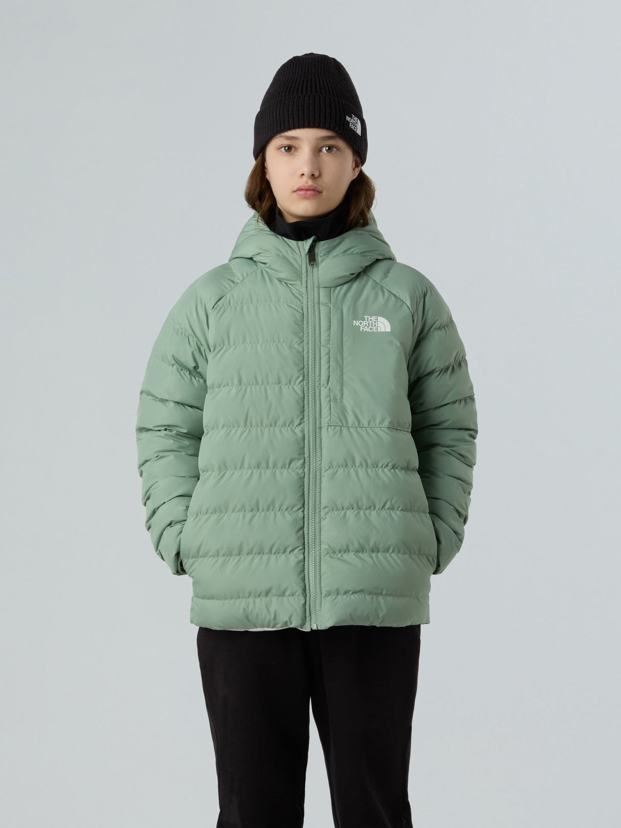 The North Face Girls Reversible Perrito Hooded Jacket in Green