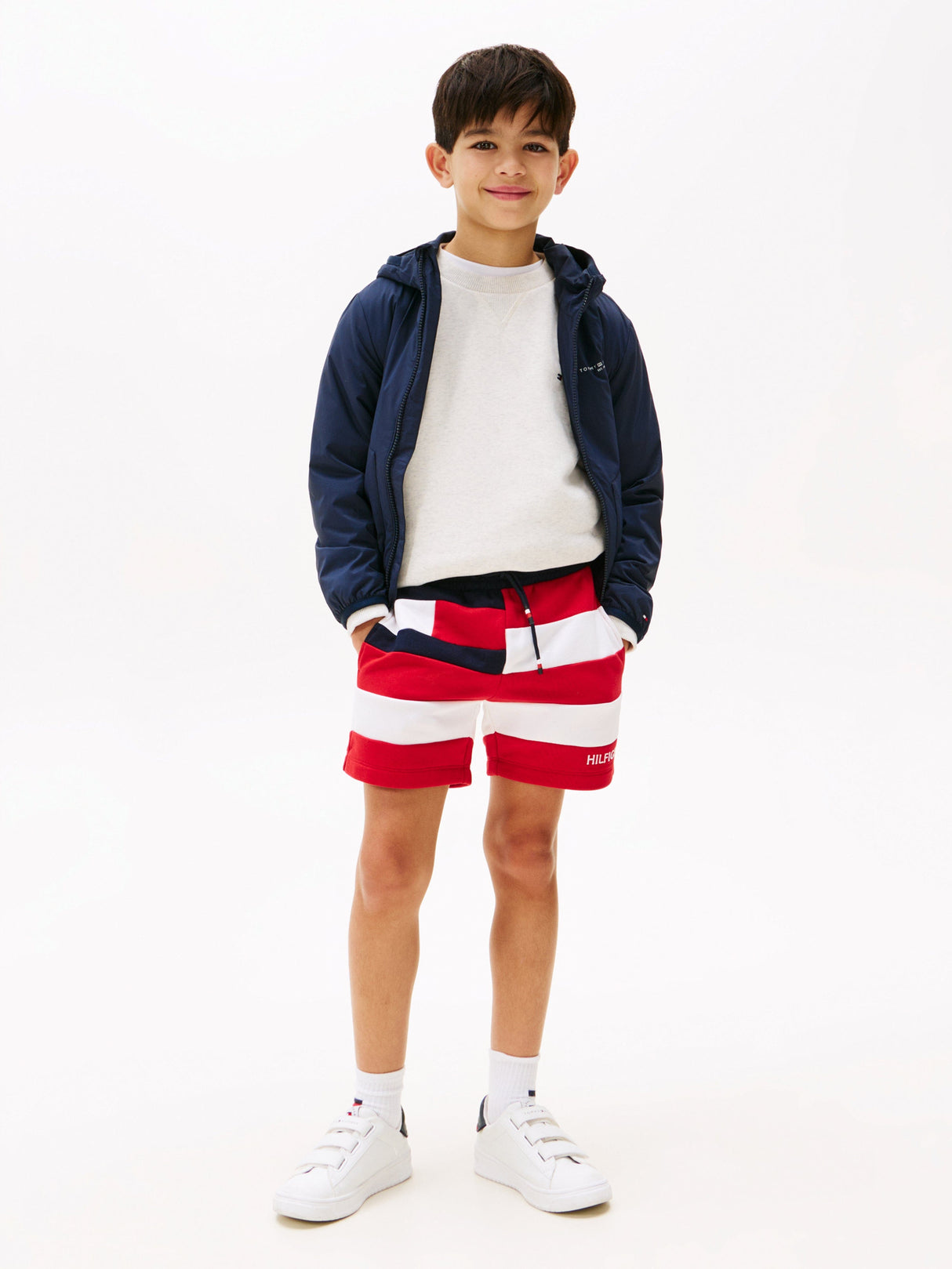 Tommy Hilfiger Boys Flag All Over Stripe Shorts in Red