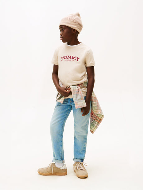Tommy Hilfiger Boys Monotype Print Graphic T-Shirt in Beige