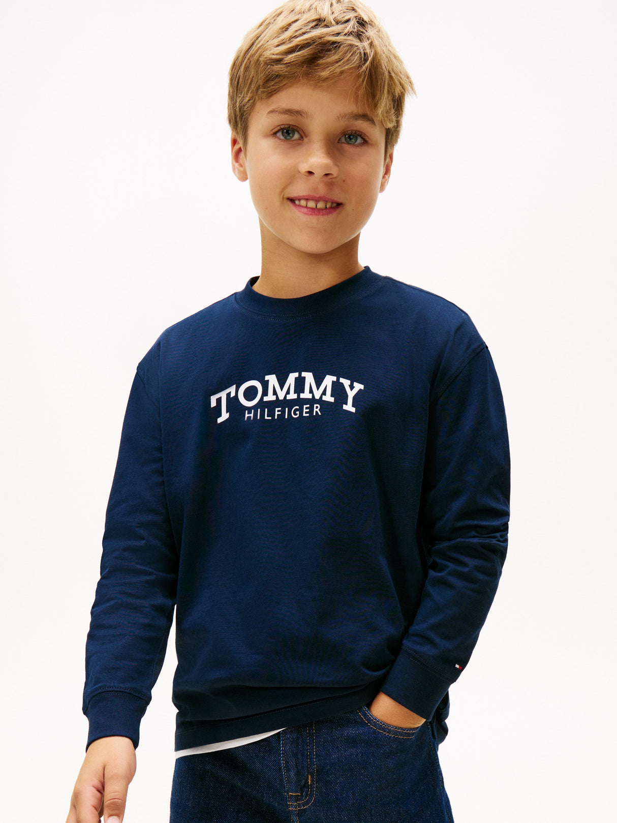 Tommy Hilfiger Boys Monotype Print Long Sleeve T-Shirt in Navy