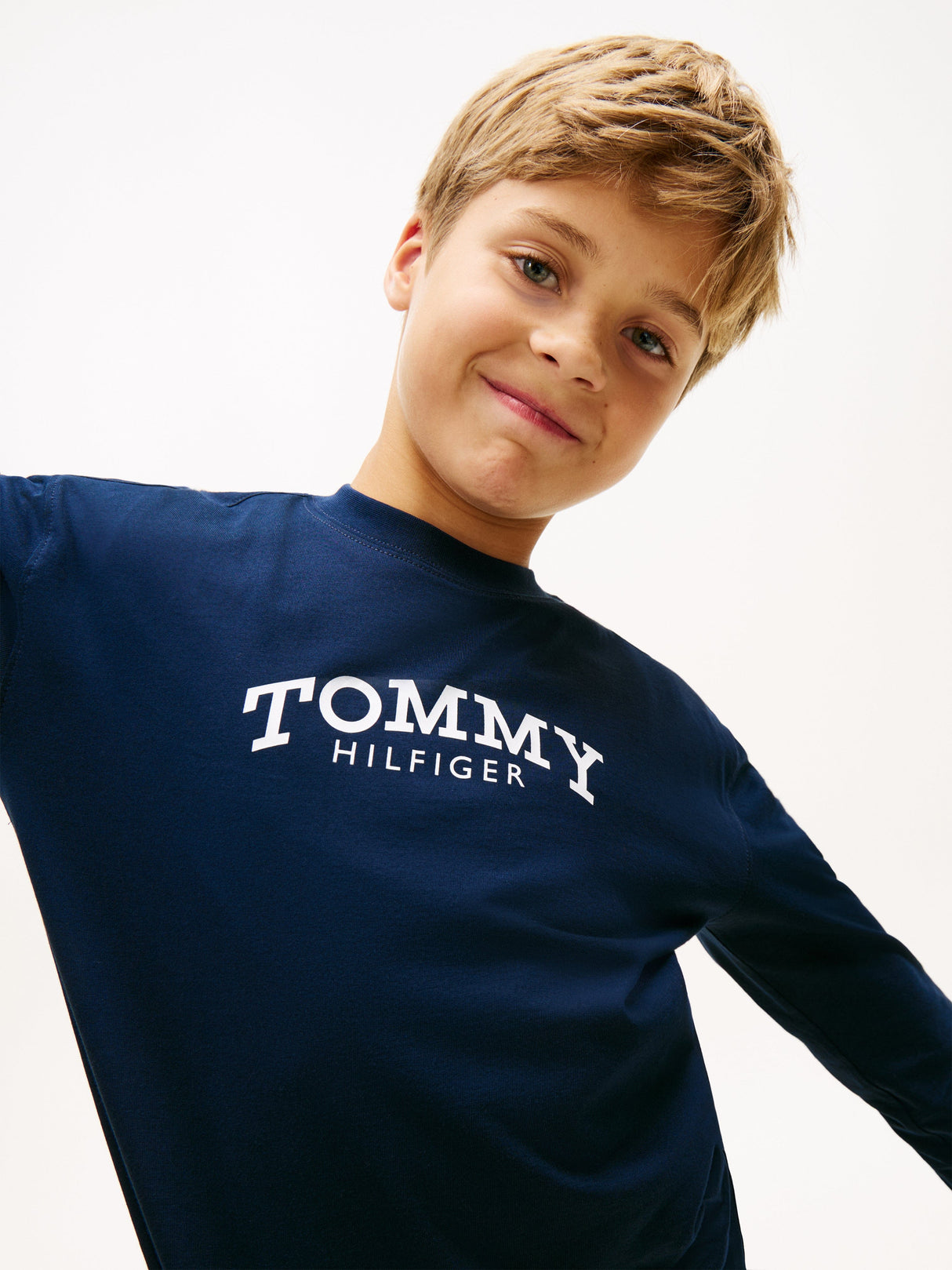 Tommy Hilfiger Boys Monotype Print Long Sleeve T-Shirt in Navy