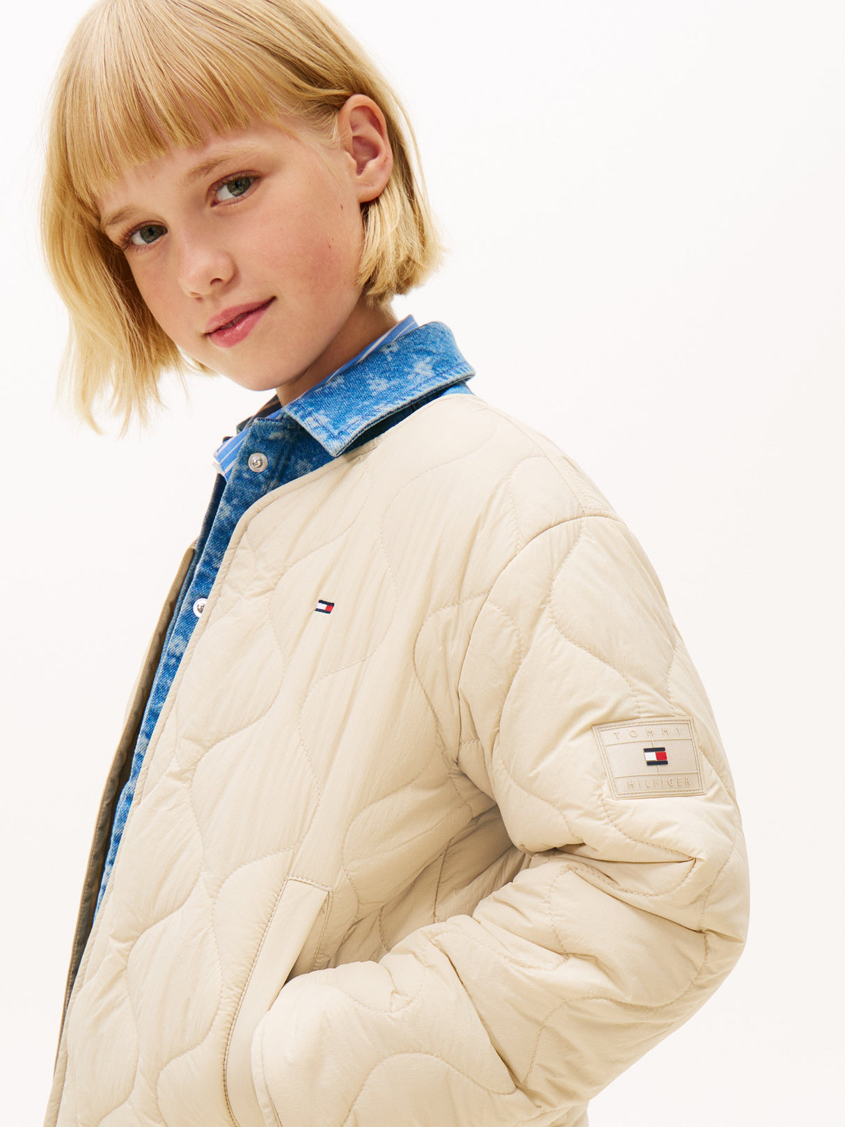 Tommy Hilfiger Girls Quilted Lightweight Jacket in Beige