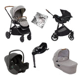 Joie Versatrax On-The-Go Encore 4 Piece Travel System Bundle with Rotating Car Seat, Pebble