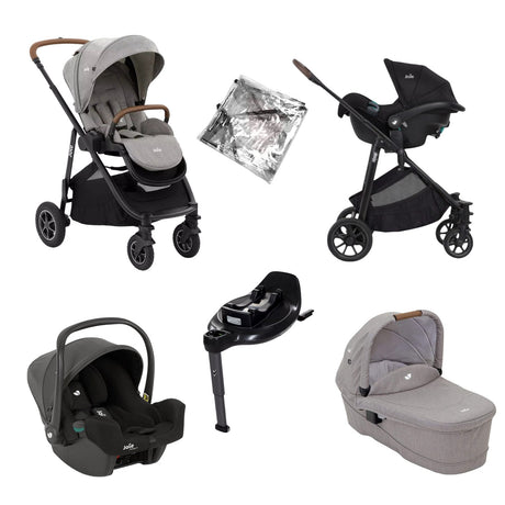 Joie Versatrax On-The-Go Encore 4 Piece Travel System Bundle with Rotating Car Seat, Pebble