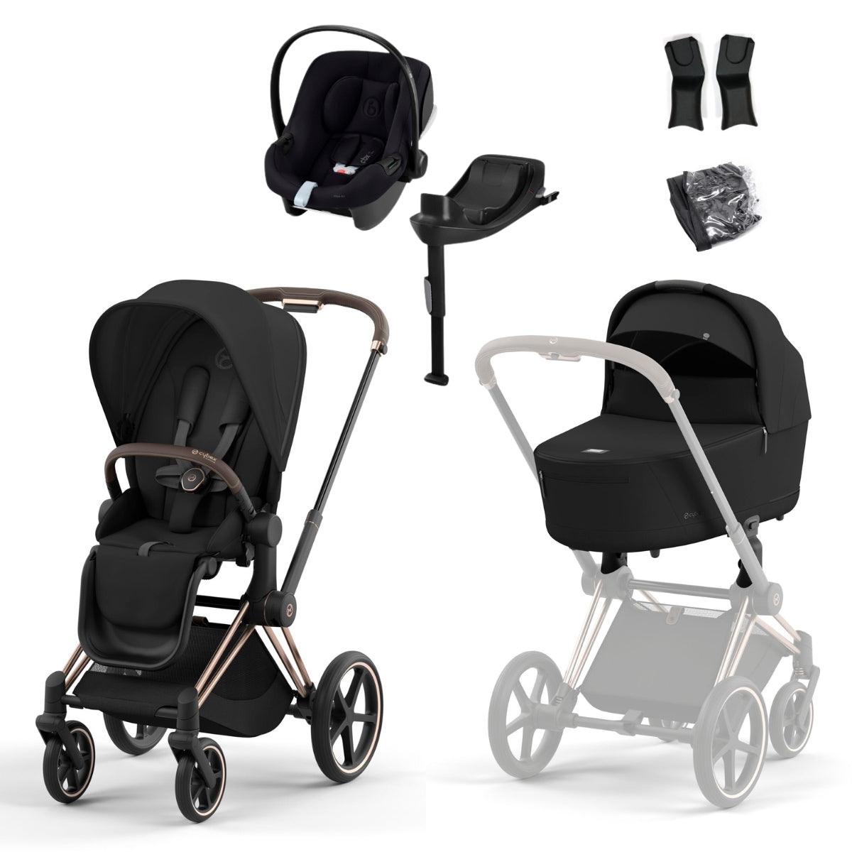 Cybex Priam Travel System - Sepia Black on Rose Gold
