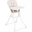 White high chair with beige cushion on a white background
