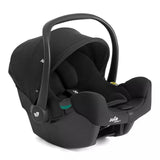 A black Jole infant car seat with a matching black travel harness and canopy, shown from a three-quarters angle on a solid white background.