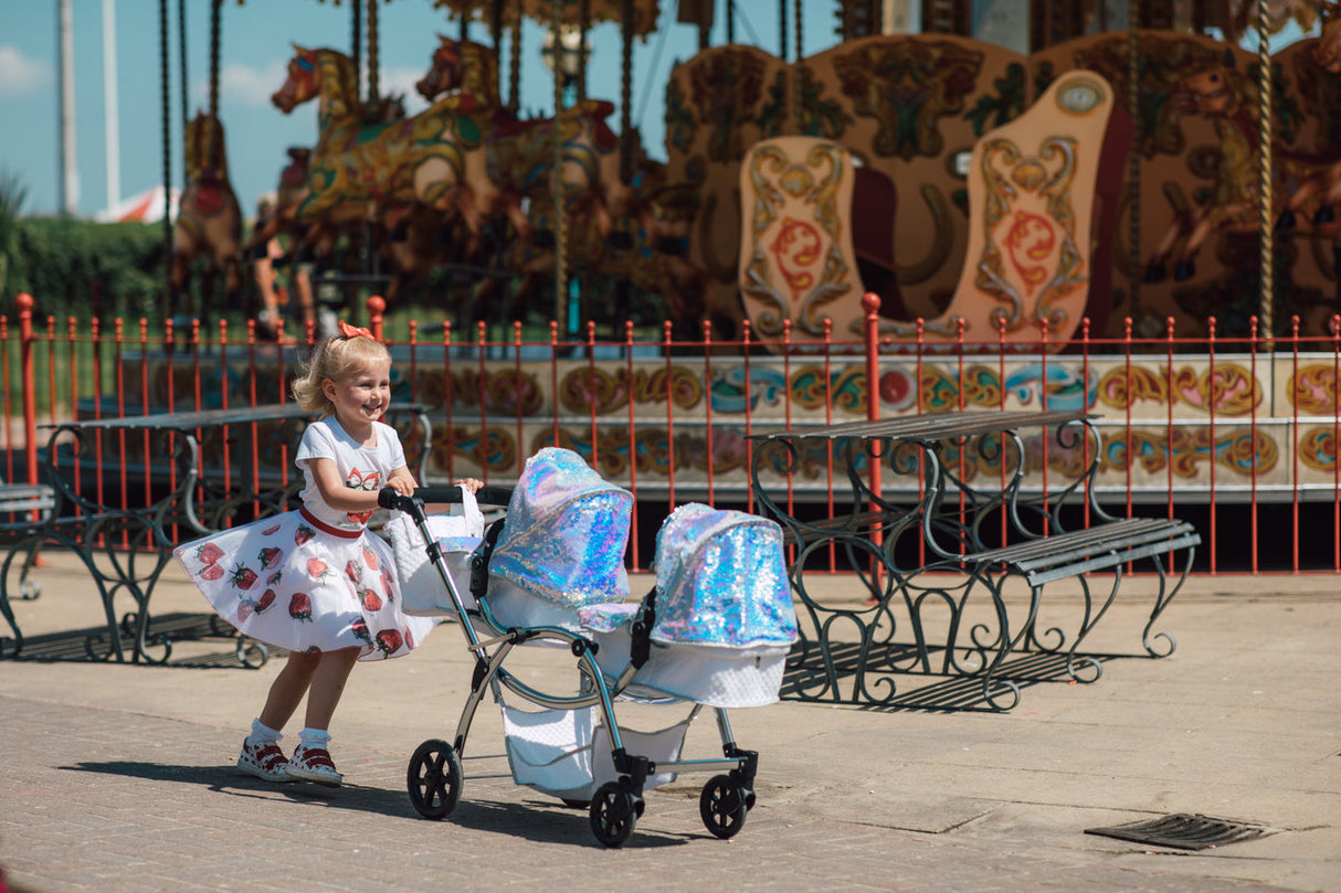 Roma Polly Twin Dolls Pram Mermaid – Adjustable Twin Doll Pushchair, 3+ years