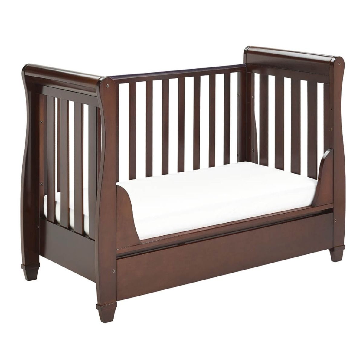 Babymore Eva Sleigh Cot Bed Dropside with Drawer