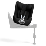 Black car seat on a white stand with a white background