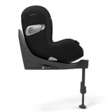 Black car seat with a stand on a white background