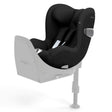 A black infant car seat with a light gray base and mounting bracket, shown on a clean white background.