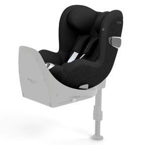 A black infant car seat with a light gray base and mounting bracket, shown on a clean white background.