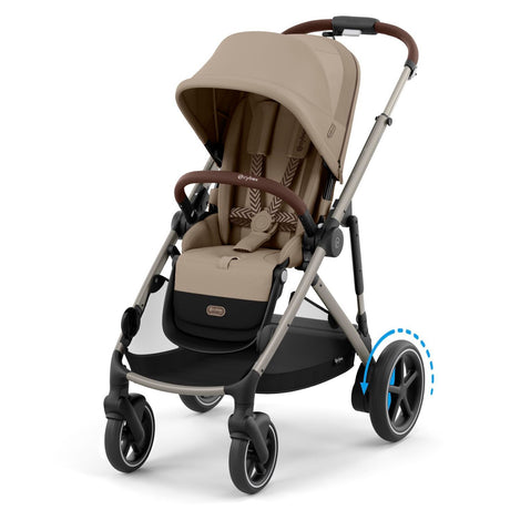 Beige stroller with a white background