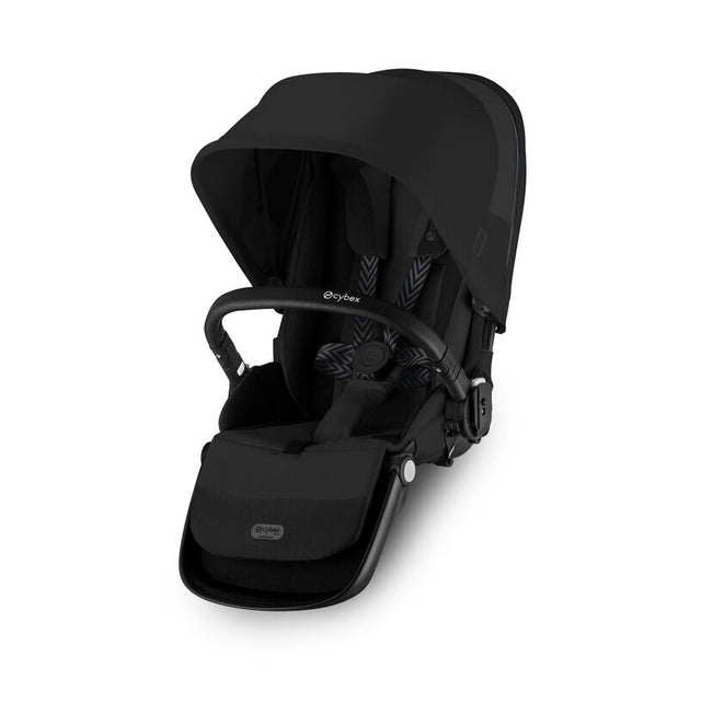 Black baby car seat with canopy on a white background
