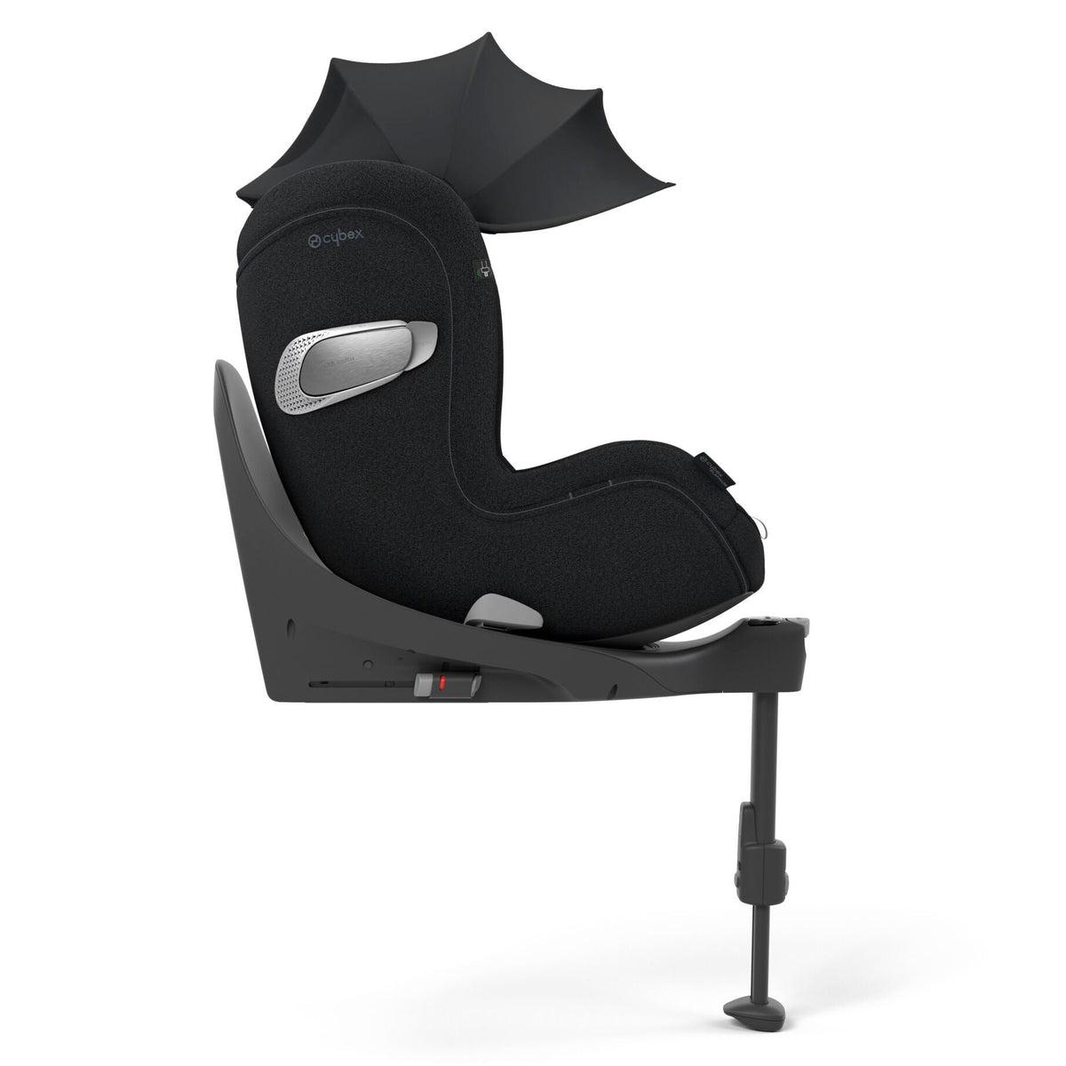 Black car seat with canopy on a white background