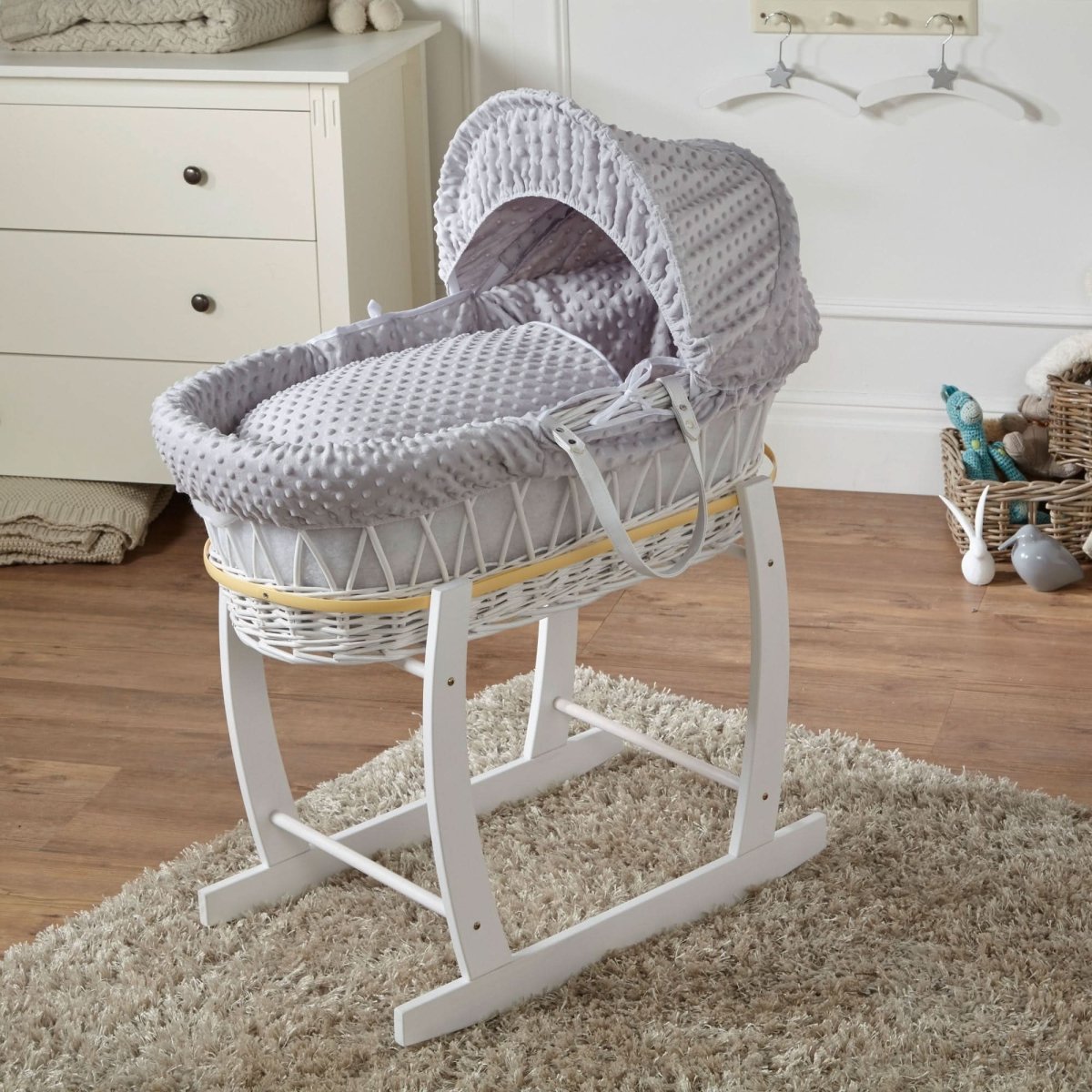 Dimple Samuel Grey Dimple White Wicker Baby Moses Basket With Stand – Samuel Johnston