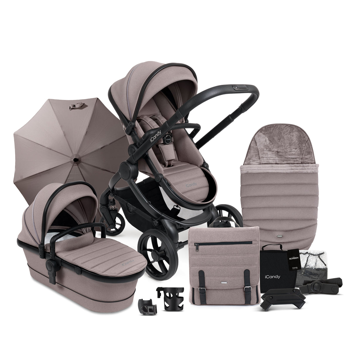 iCandy Peach 7 Pushchair and Carrycot Complete Bundle, Porcini