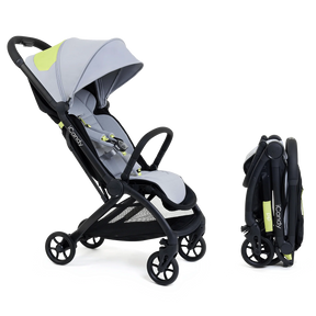 iCandy Pip Compact Pushchair in limestone color with a black frame, featuring a sun canopy, storage compartment, and premium wheels.