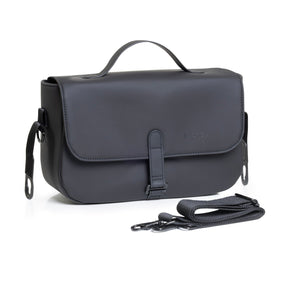 Gray shoulder bag with a strap on a white background