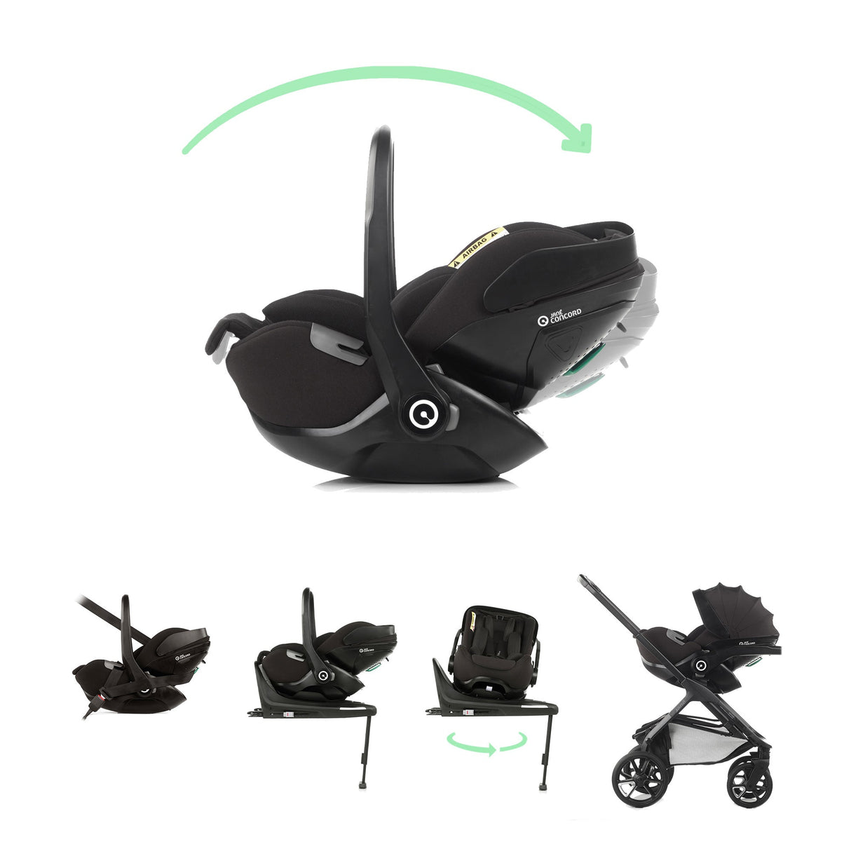Jane Kombibaby Lie-Flat Infant Car Seat, i-Size 40-87 cm, 0-18m, Matt Black