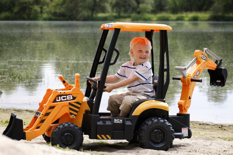 JCB 12V Electric Ride-On Digger Tractor with Trailer & Backhoe, 3-8 years