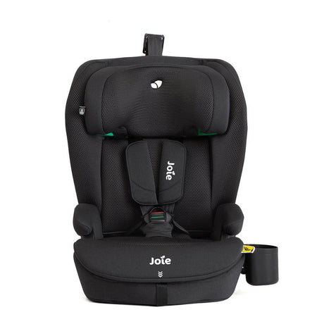 Black car seat with 'Joie' branding on a white background