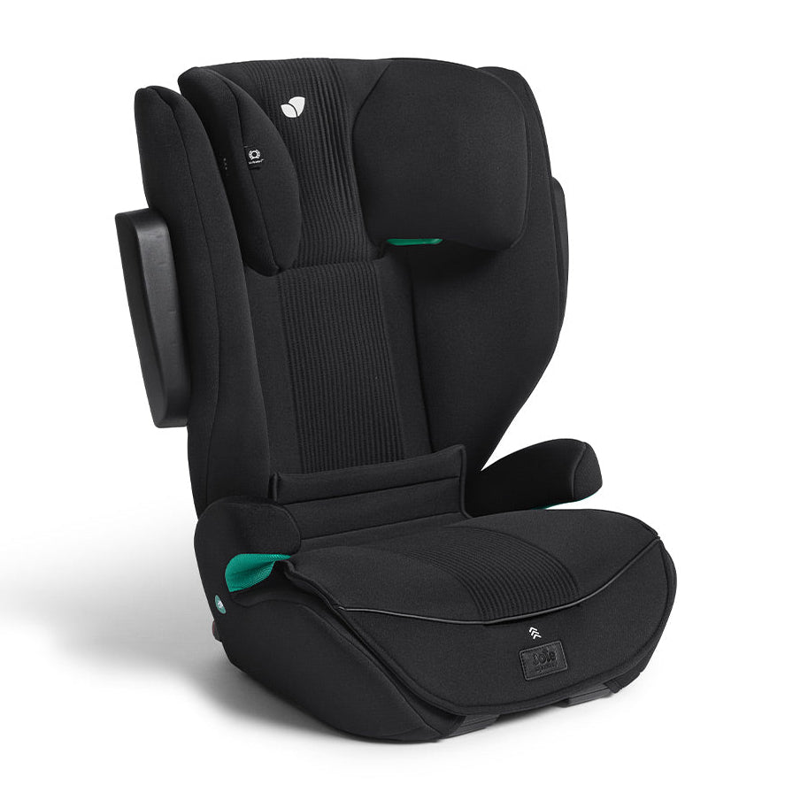 Joie i-Traver Black car seat with green accents on a white background
