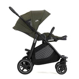 Green and black stroller with Joie branding on a white background
