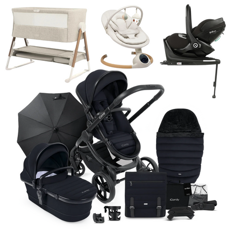 iCandy Peach 7 Luxury 360 Car Seat New Parent Bundle With Bouncer And Bedside Crib