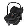 Black baby car seat with canopy on a white background