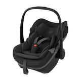 Black baby car seat with canopy on a white background