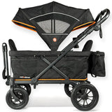 Black and orange stroller wagon with canopy on a white background