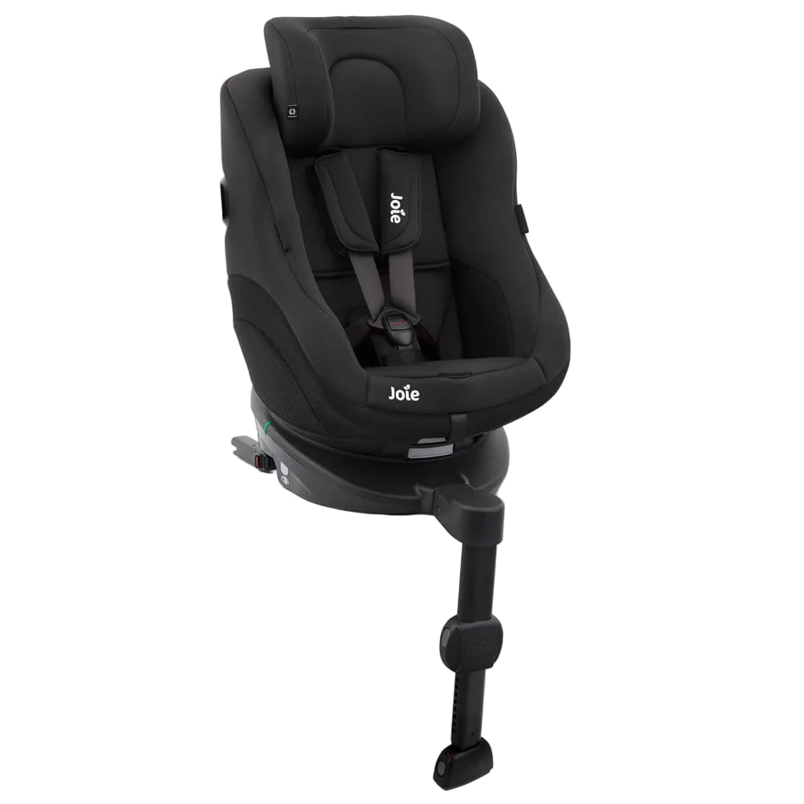 A black Jole child car seat with a matching base and harness, shown from a three-quarters angle on a solid white background.