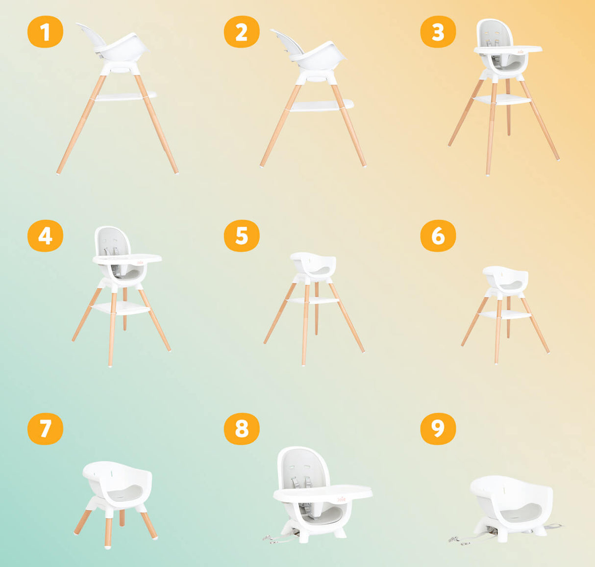 Joie Chestnut Multimode Baby High Chair – 9 Modes From Birth To 6 Years, Lola