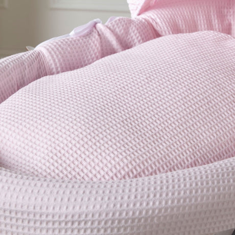 Pink Waffle Grey Wicker Baby Moses Basket With Stand