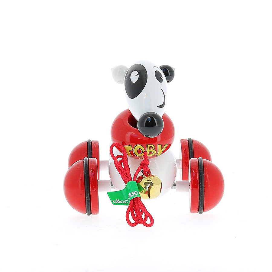 Vilac Wooden Toby The Dog Pull Along Toy, Includes Head and Tail with Springs, Bell