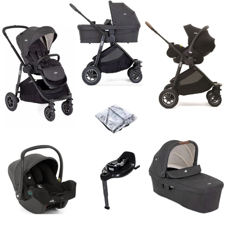 Joie Versatrax On-The-Go Encore 4 Piece Travel System Bundle with Rotating Car Seat, Shale